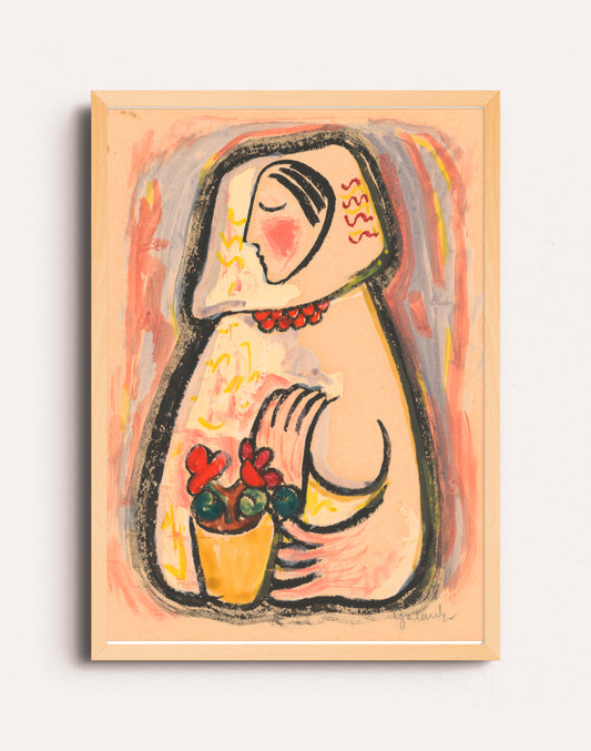 GIRL WITH BASKET OF FLOWERS